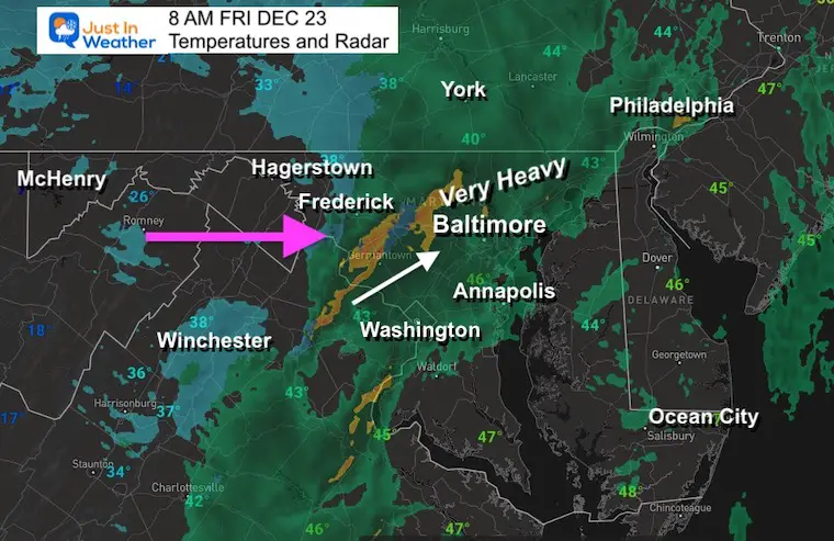 December 23 storm radar temperatures Friday 8 AM