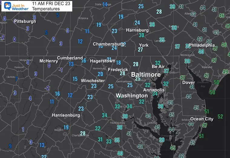 December 23 weather temperatures Friday 11 AM