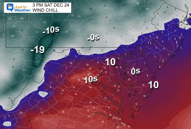 December 24 weather wind chill Christmas Eve afternoon