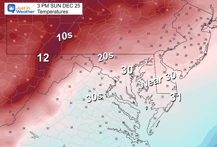 December 24 weather temperatures Christmas afternoon