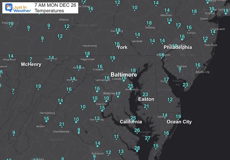 December 26 weather temperatures Monday morning