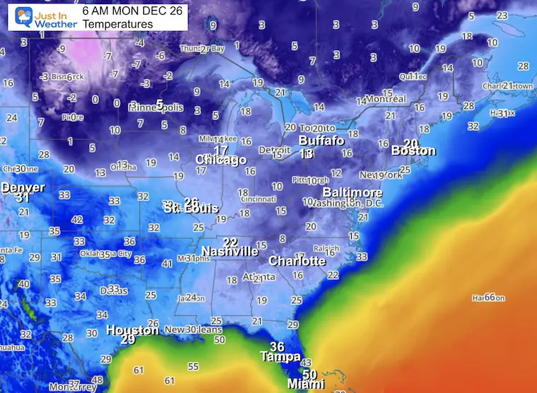 December 26 wether temperatures Monday morning