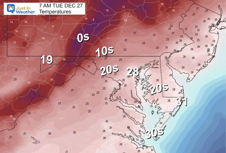 December 26 temperatures Tuesday morning