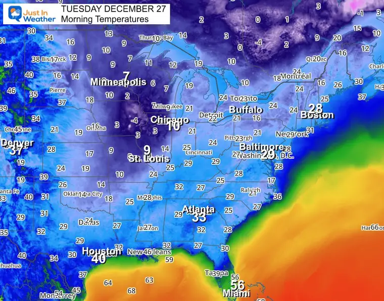 December 27 weather Tuesday morning temperatures