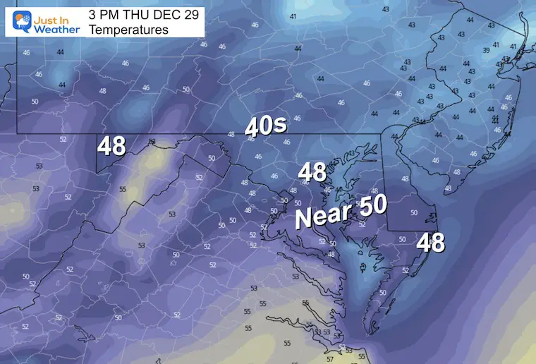 December 28 weather temperatures Thursday afternoon