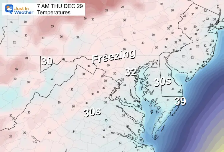 December 28 weather temperatures Thursday morning
