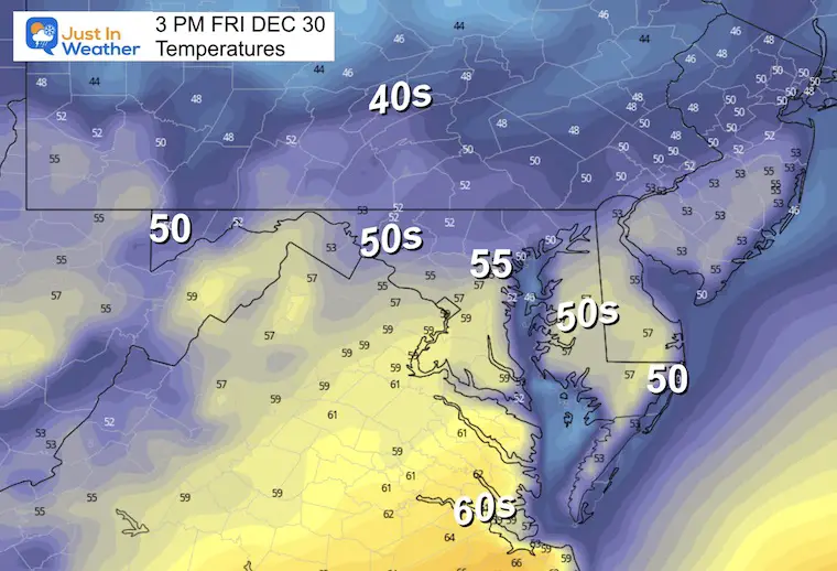 December 29 weather temperatures Friday afternoon