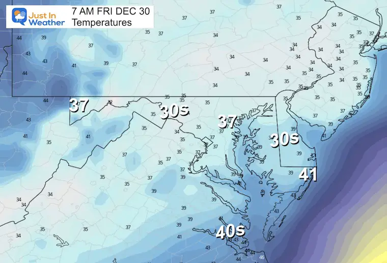 December 29 weather temperatures Friday morning