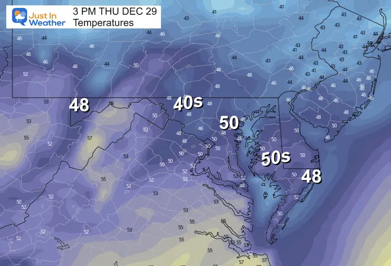 December 29 weather temperatures Thursday afternoon