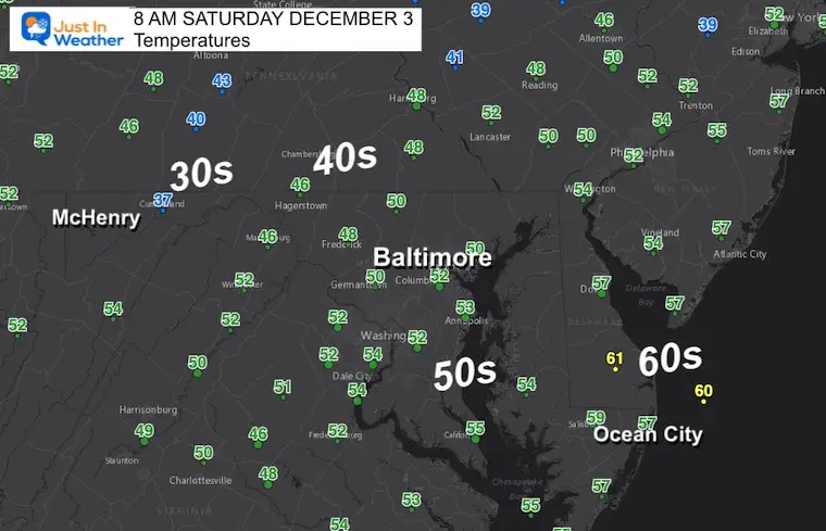 December 3 weather temperatures Saturday morning