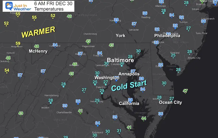 December 30 weather temps Friday morning