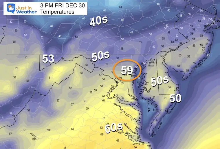 December 30 weather temps Friday afternoon