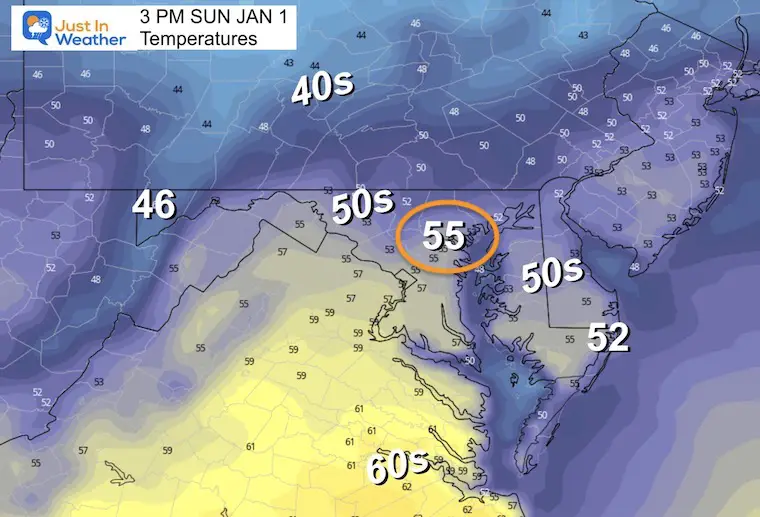 December 30 weather temps Sunday New Yers Day