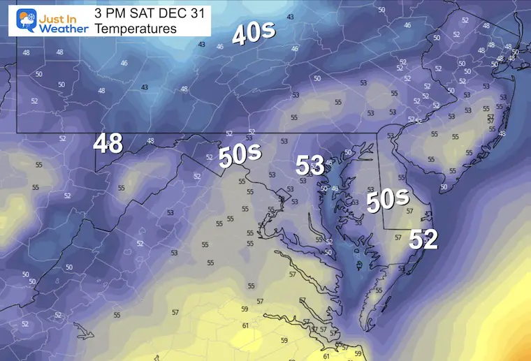 December 30 weather temps Saturday afternoon