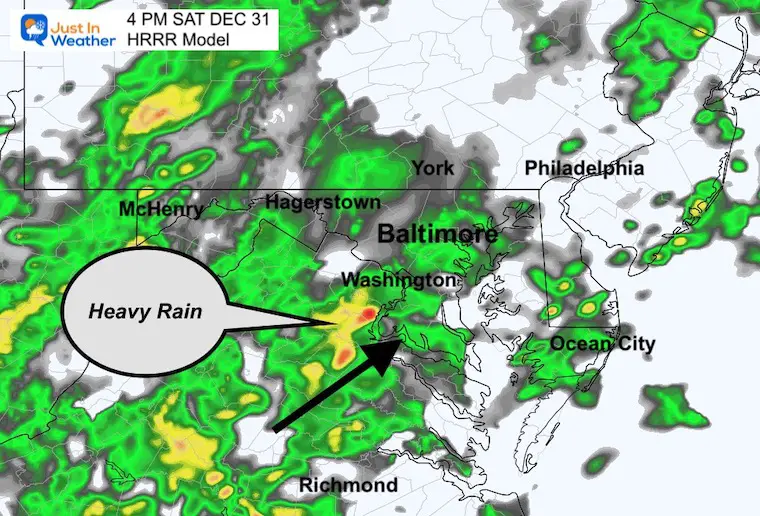 December 31 rain radar HRRR Saturday 4 PM