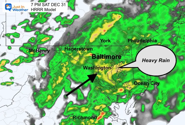 December 31 rain radar HRRR Saturday 7 PM