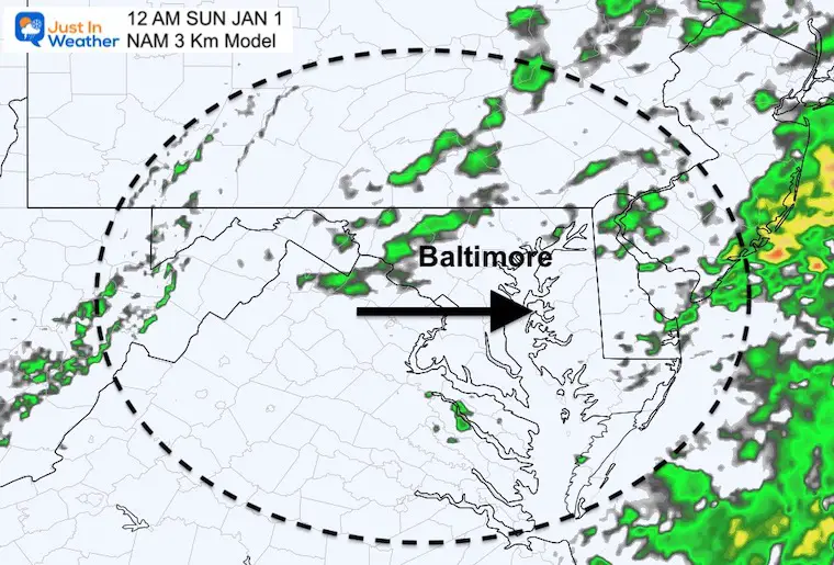 December 31 weather radar rain NAM New Years midnight