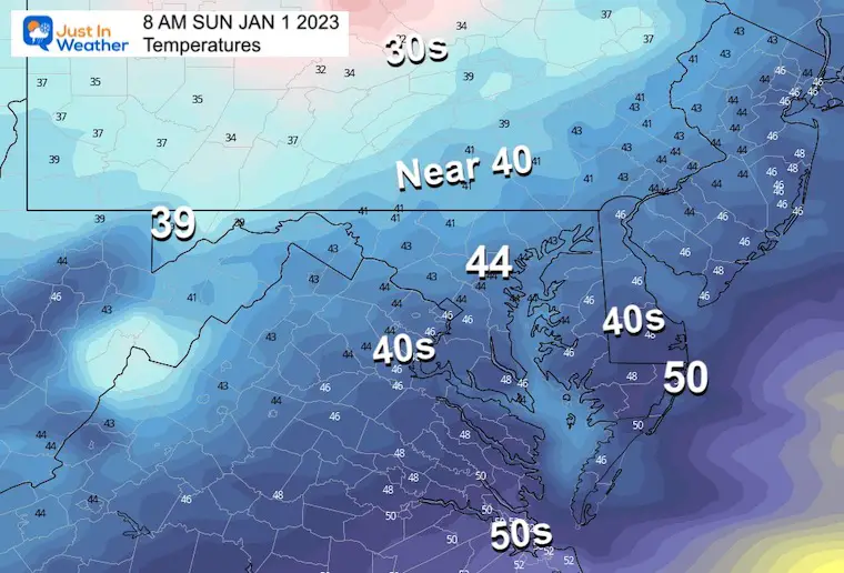 December 31 New Years Day Temperatures Sunday morning