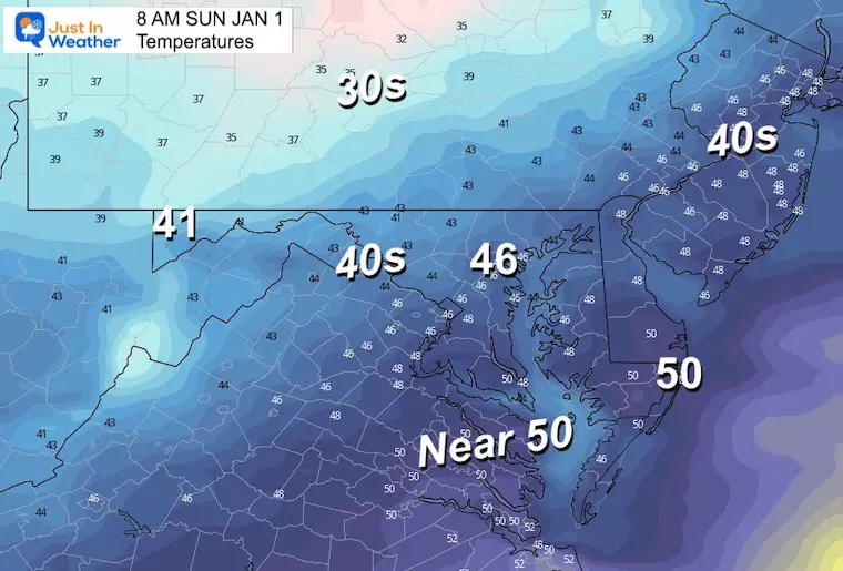 December 31 weather temperatures Saturday morning New Years day morning