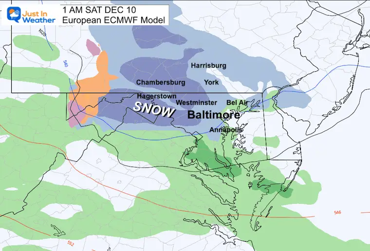 Snow Early Saturday 1 AM