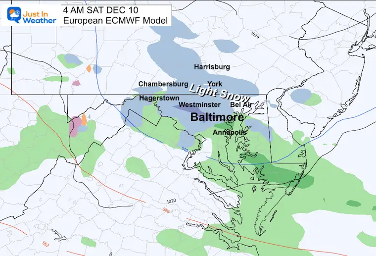 Snow Early Saturday 4 AM