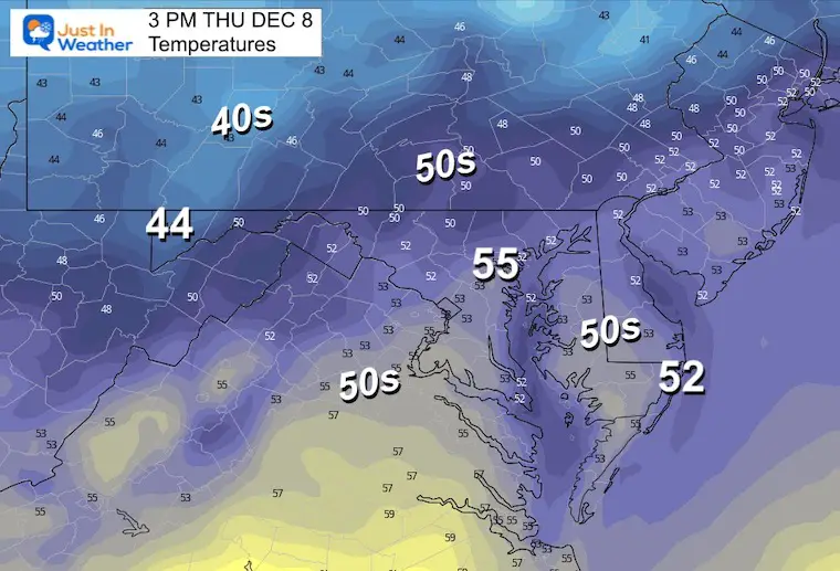 December 7 weather temperatures Thursday afternoon