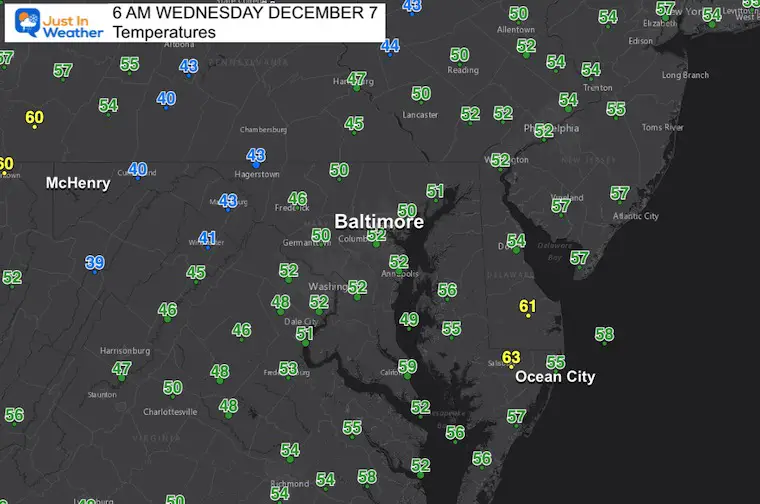 December 7 Wednesday morning Temperatures