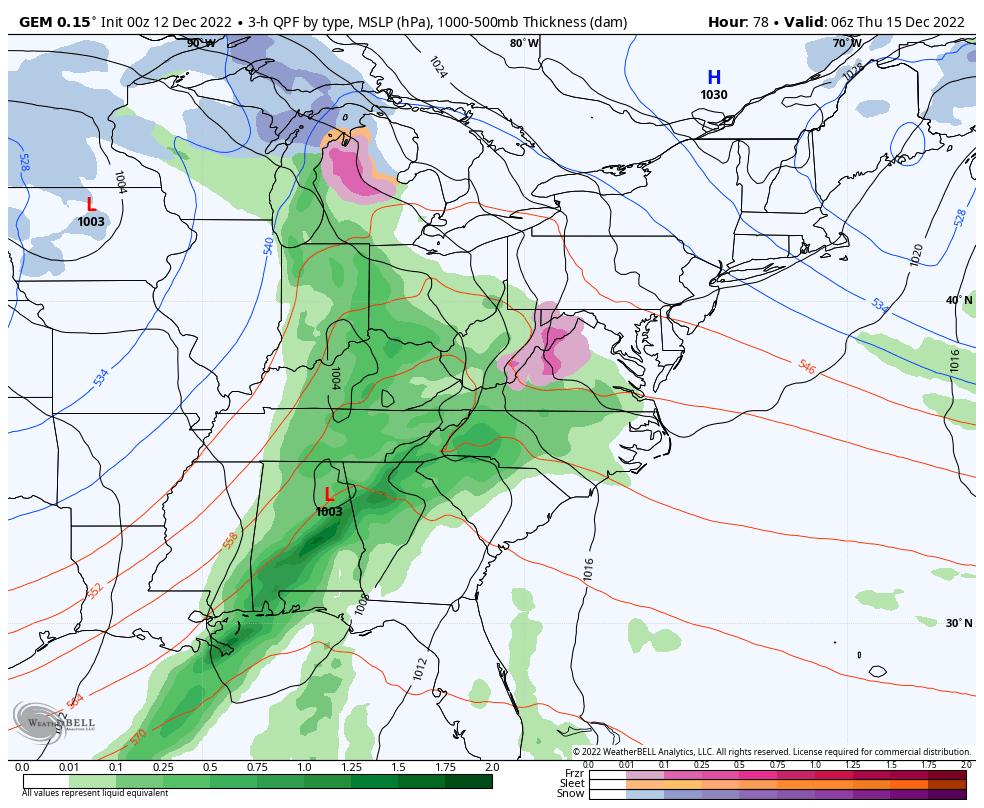 December 12 weather ice storm Thursday Canadian GEM