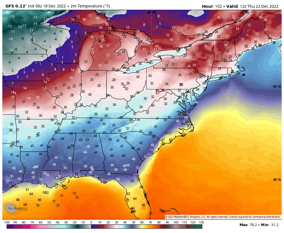 December 18 weather temperatures Christmas 