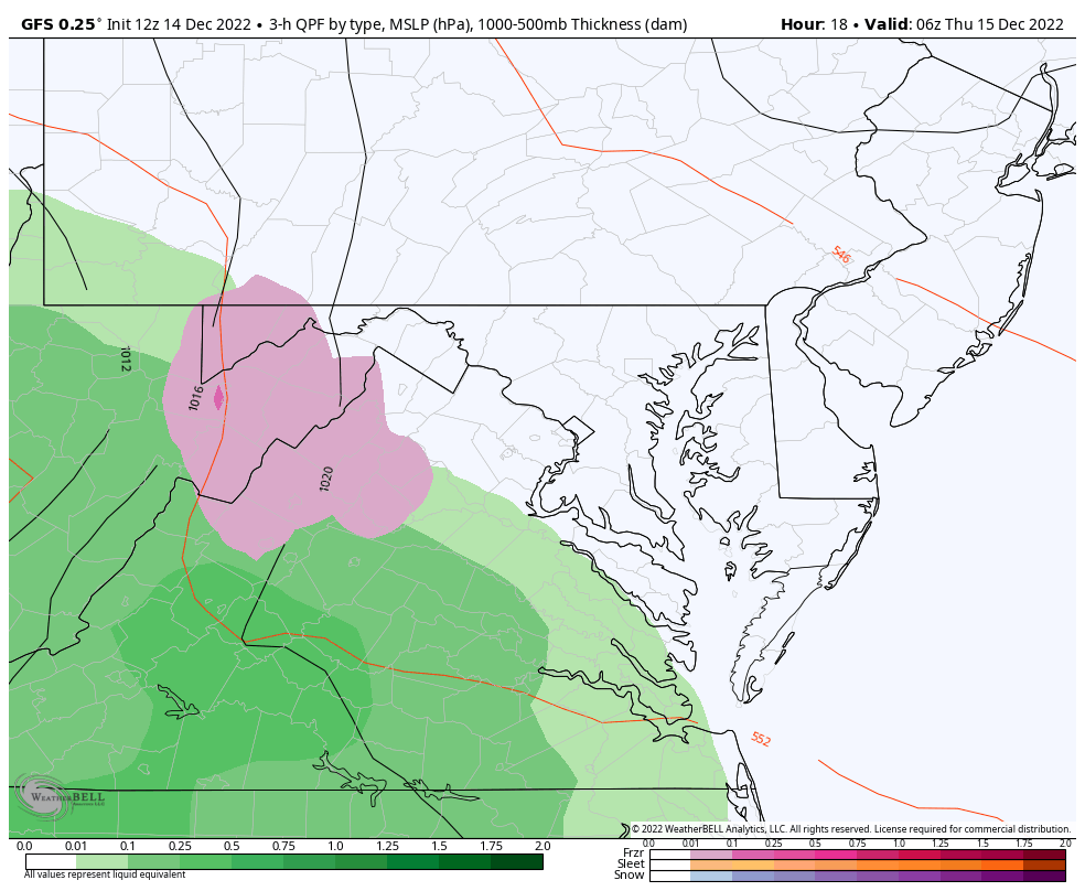 December 14 ice storm forecast Thursday GFS Model