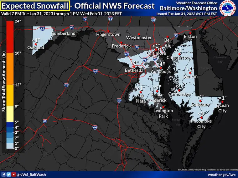 National Weather Service snow forecast Maryland