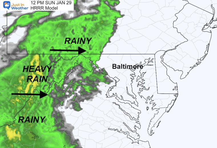 January 29 weather rain radar Sunday 12 PM