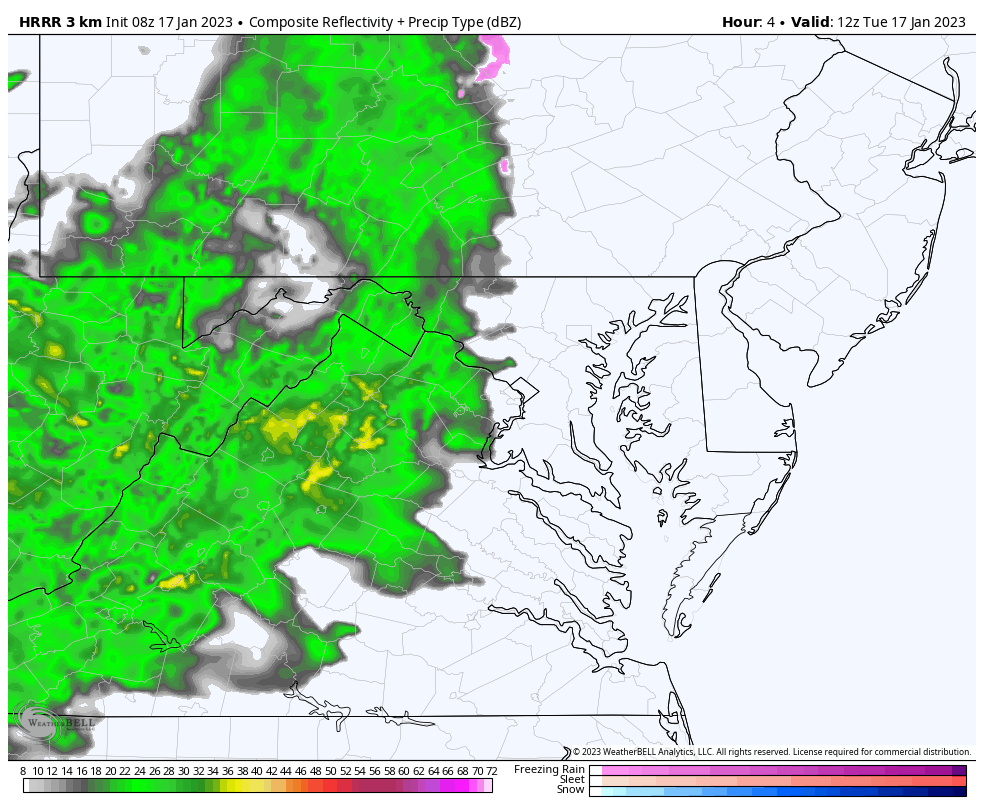 January 17 weather rain radar simulation forecast