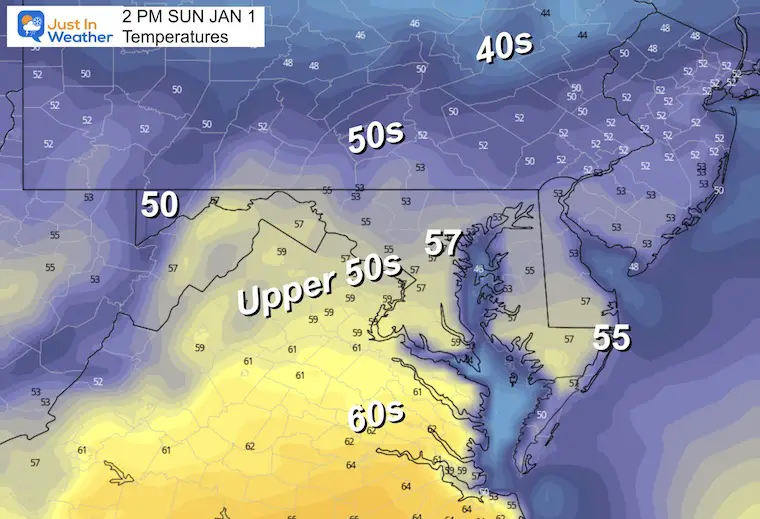 January 1 weather temperatures New Year Day afternoon
