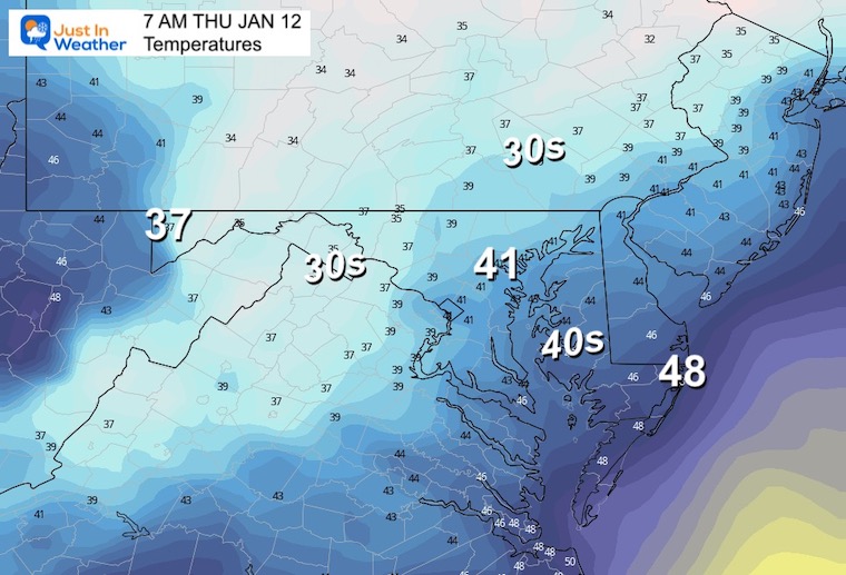 January 11 weather temperatures Thursday morning