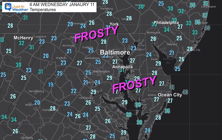 January 11 weather temperatures Wednesday morning