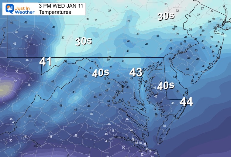 January 11 weather temperatures Thursday afternoon