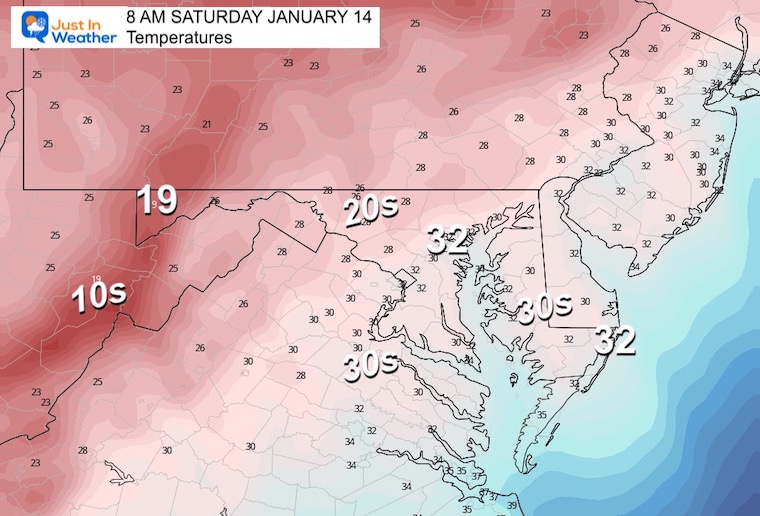 January 13 weather temperatures Saturday morning