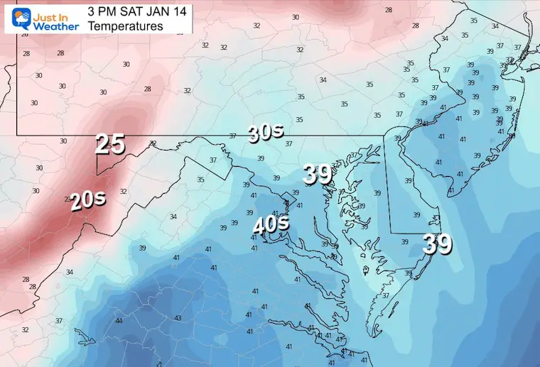 January 14 weather temperatures afternoon
