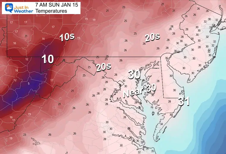 January 14 weather temperatures Sunday morning