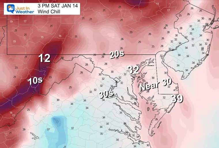January 14 weather temperatures afternoon wind chill