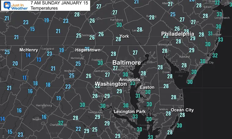 January 15 weather temperatures Sunday morning