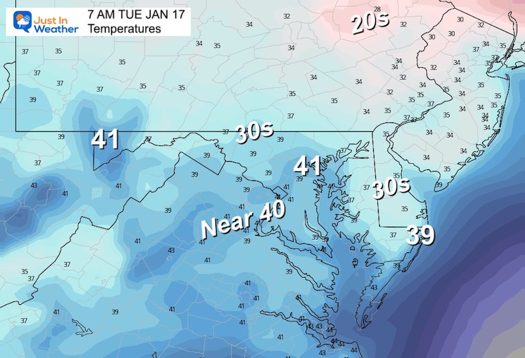 January 6 weather temperatures Tuesday morning