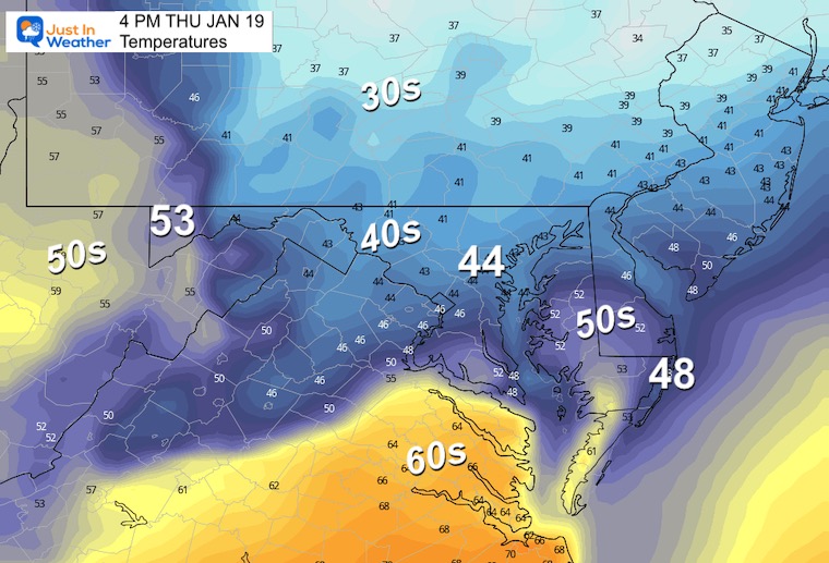 January 18 weather temperatures Thursday afternoon