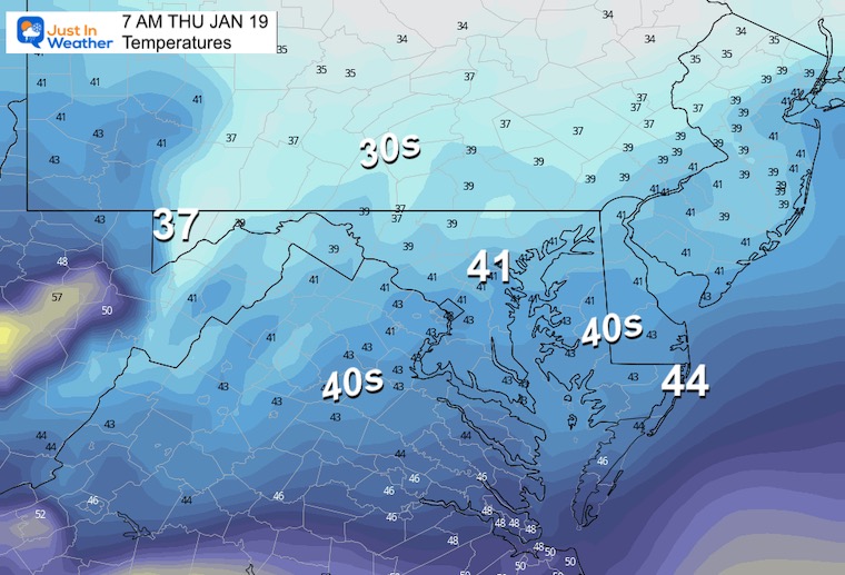 January 18 weather temperatures Thursday morning