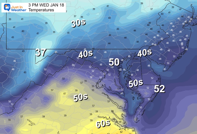 January 18 weather temperatures Wednesday afternoon