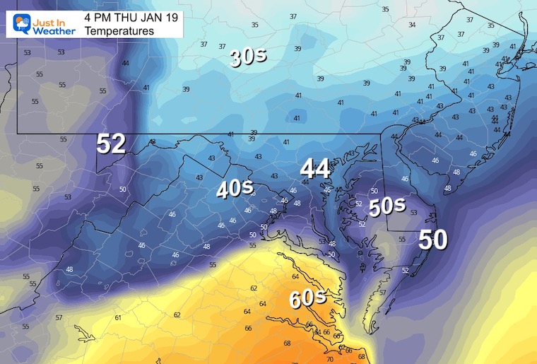 January 19 weather temperatures Thursday afternoon