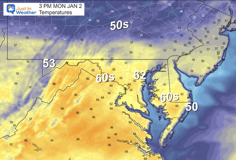January 2 weather temperatures Monday afternoon