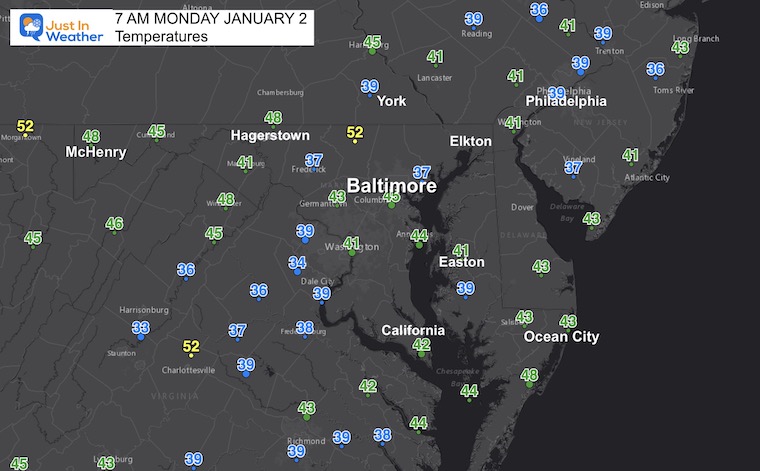 January 2 weather temperatures Monday Morning 
