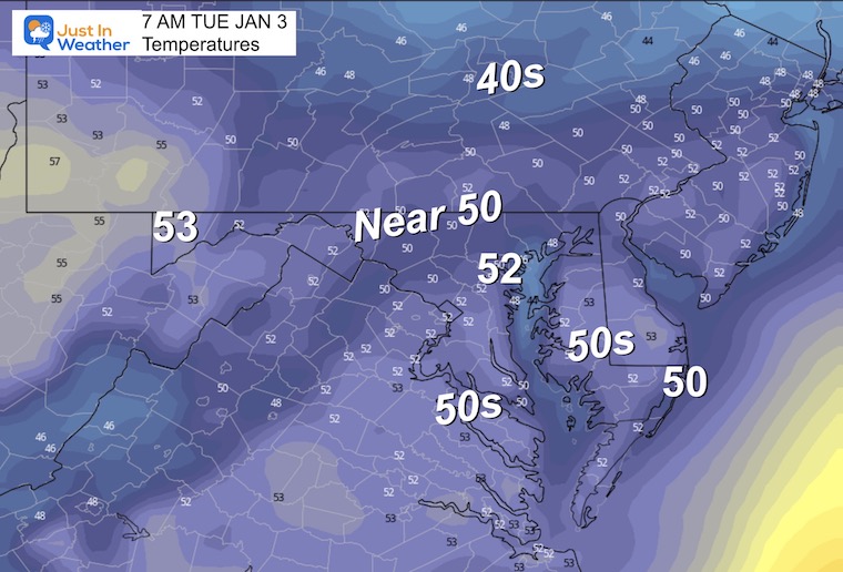 January 2 weather temperatures Tuesday morning